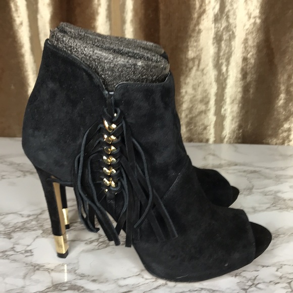 Guess fringe peep toe ankle booties size 9 black - Picture 5 of 7